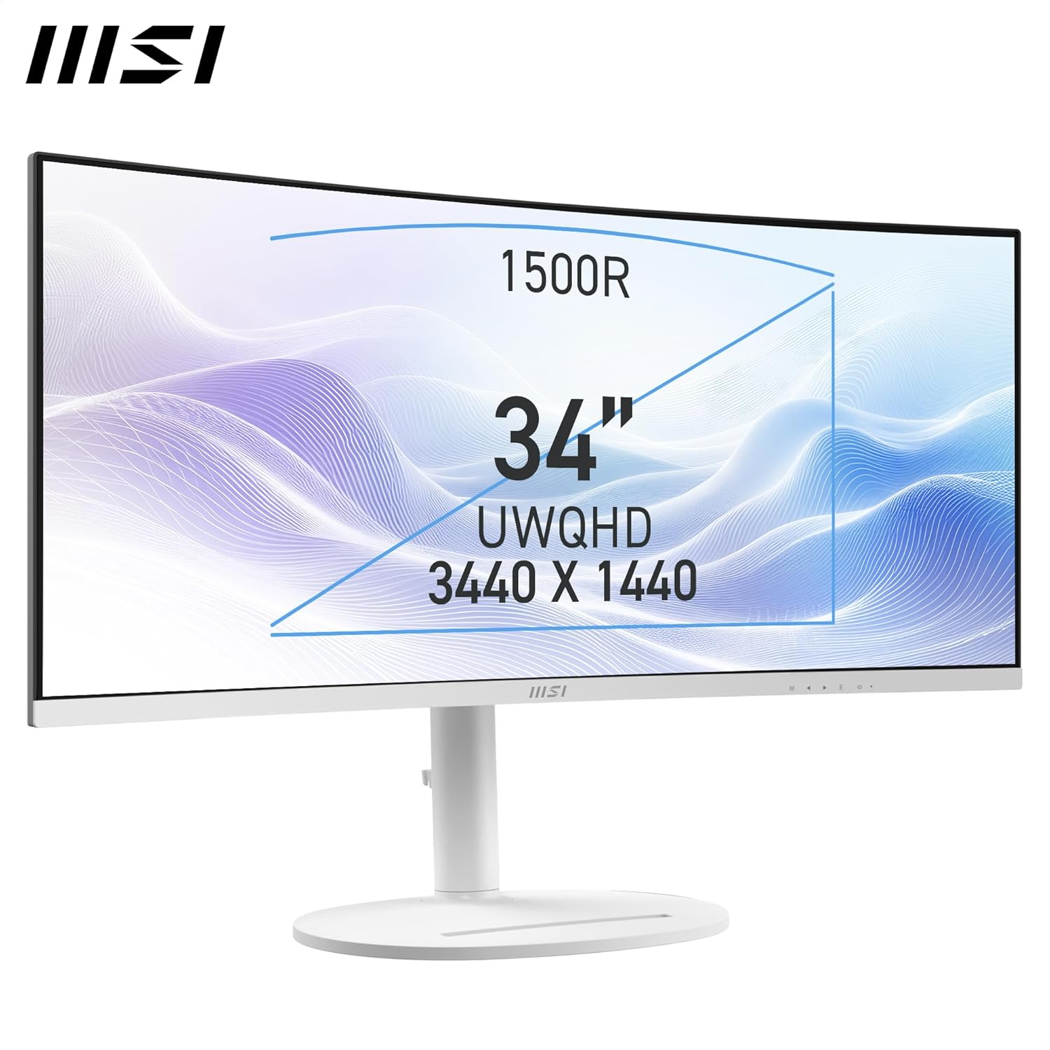 MSI Modern MD342CQPW 34" Ultrawide USB-C 98W PD Height Adjustable Curved Professional Monitor, WUQHD 3440X1440, VA, Frameless, 120Hz, 1Ms, 2Xhdmi&Dp Port, KVM, USB Hub 2A1B, Speakers, VESA, White