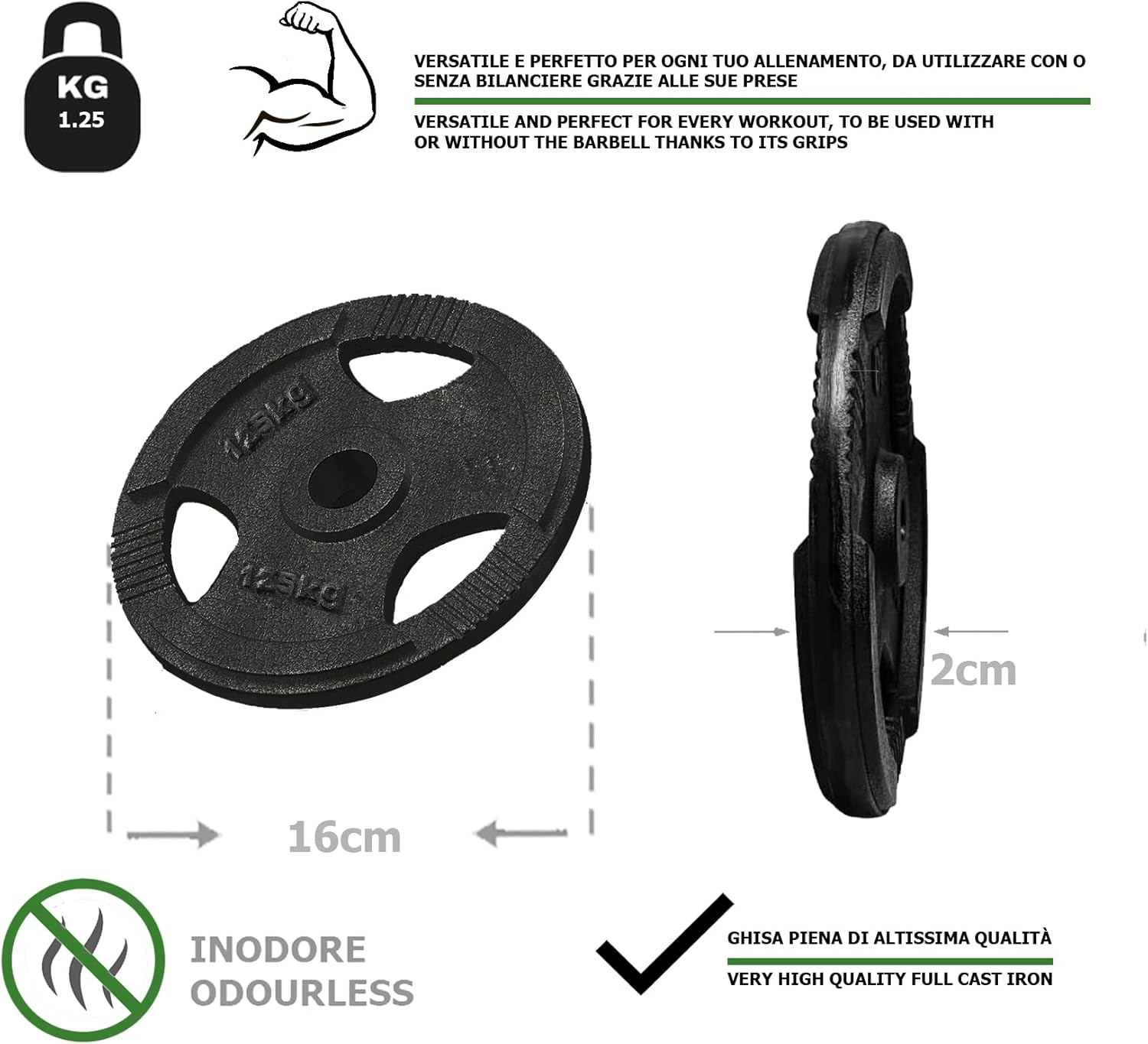 Olympic Cast Iron Discs Hole &Oslash;50 Mm for Gym and Home Gym from 1.25 to 25 Kg for Dumbbells and Barbell - 1 X 2.5 Kg image number 5