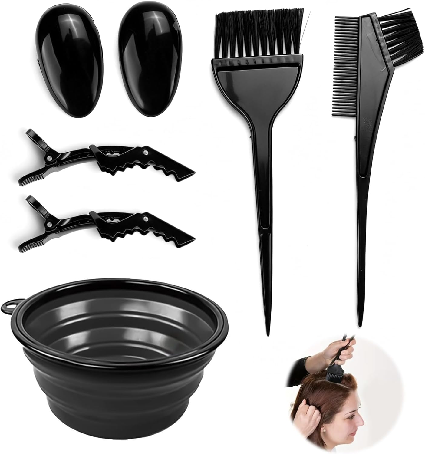 Teccfly Hair Coloring Kit, 6-Piece Hair Dye Mixing Bowl Kit with Applicator Dye & Comb, Mixing Bowl Tint Tool Earmuffs Salon Hair Clips &ndash; Ideal for Home & Salon Hair Coloring​ image number 5