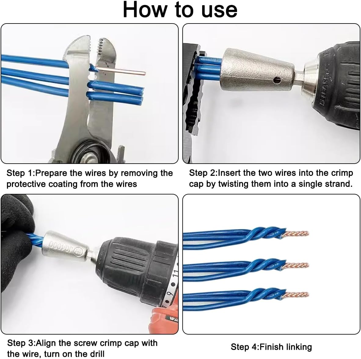 AFUNTA 2 PCS Wire Twisters Tool for Drill, Wire Connectors Wire Nut Twisters Wire Twisting Connector Socket with 50 PCS Insulating Wire Caps image number 1