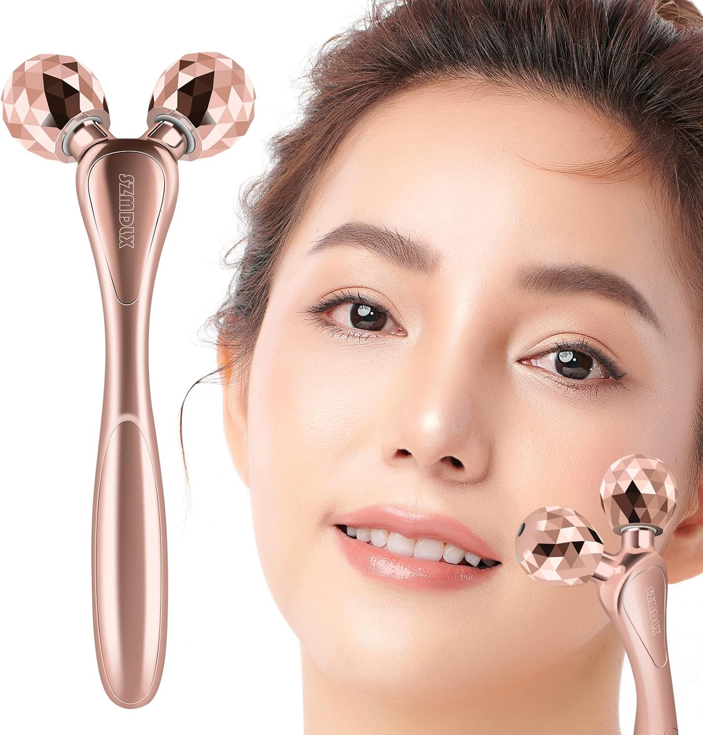 SZMDLX 3D Facial Roller Massager, Y-Shape Ball Roller Face Massager Tool for Skin Tightening, Lift Face Contour and Reduce Puffiness, anti Aging Wrinkle, Firm Body Skin (Silver)