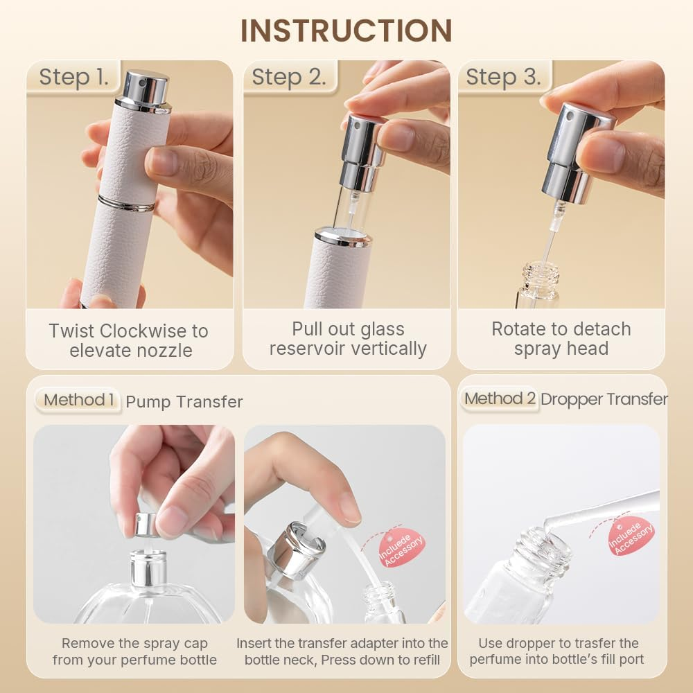 Cryslora Perfume Atomiser, Rotary Press Leather Refillable Perfume Bottle, High-End Portable Dispenser Bottle for Gift or Traveling, 8 Ml (Red) - B-Black image number 3