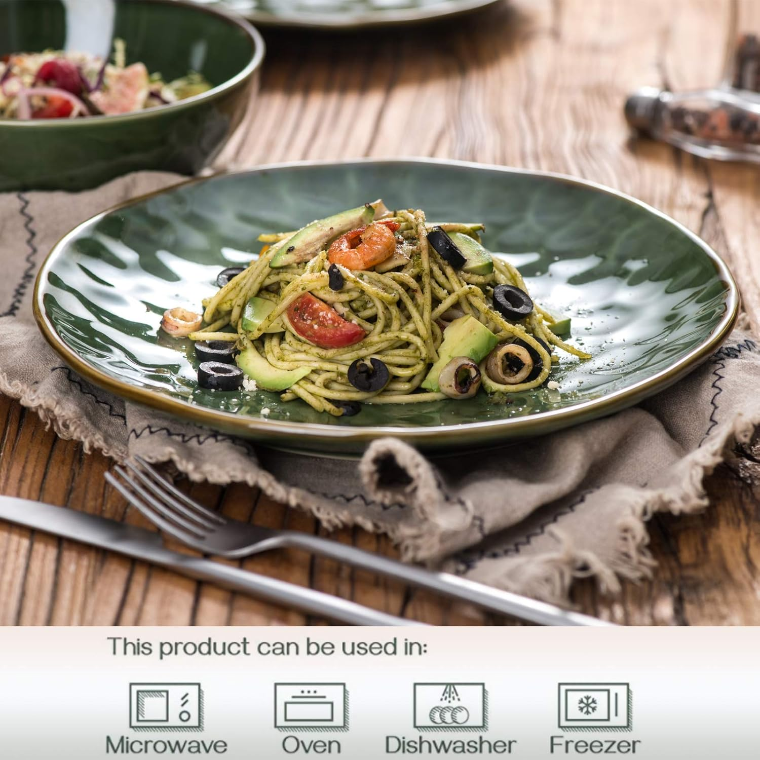 Vicrays Ceramic Dinner Plate Set, 26.7 Cm Round, Microwave, Oven Safe, Dishwasher Safe, Scratch Resistant, Porcelain Fluted Suitable for Steak, Pasta, Pizza, Home, Party, Green image number 2