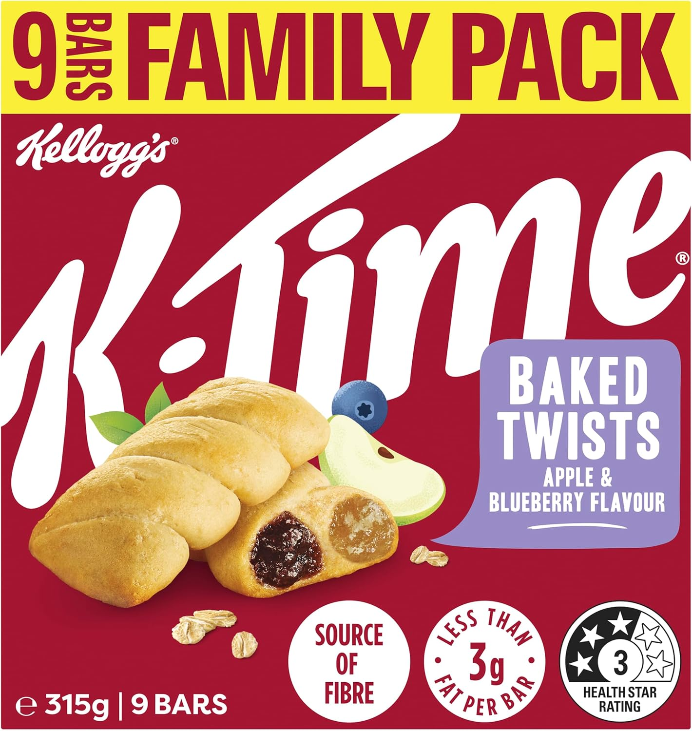 Kellogg'S K-Time Baked Twists Apple and Blueberry Flavoured Snack Bars, 9-Pack image number 5