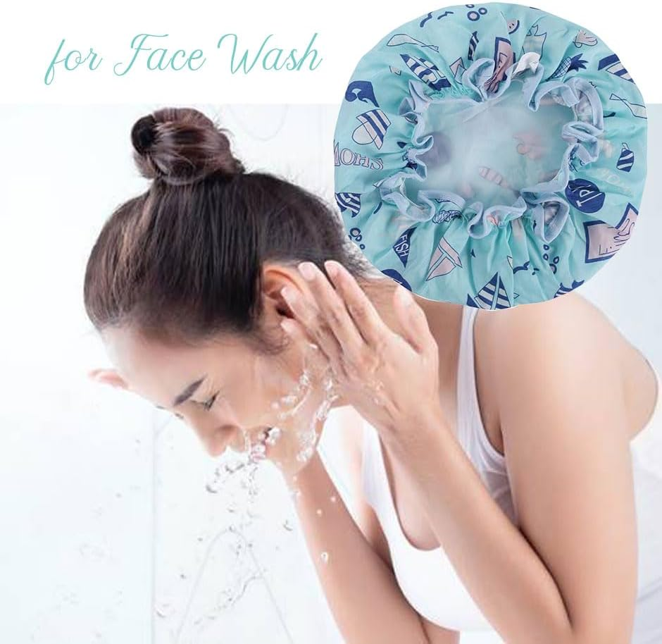 1 Pack Shower Cap, Reusable Bath Shower Caps for Women Long Hair, Double Layer Waterproof Bathing Shower Hat Hair Protector for Kids Girls Men (Black) image number 5