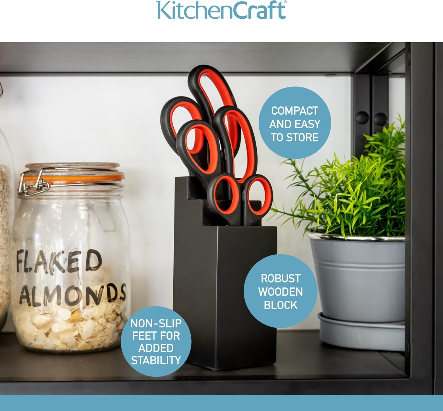 Kitchencraft Kitchen Scissors Set with Block, Multi Purpose Shears 4 Piece Set, Black image number 2