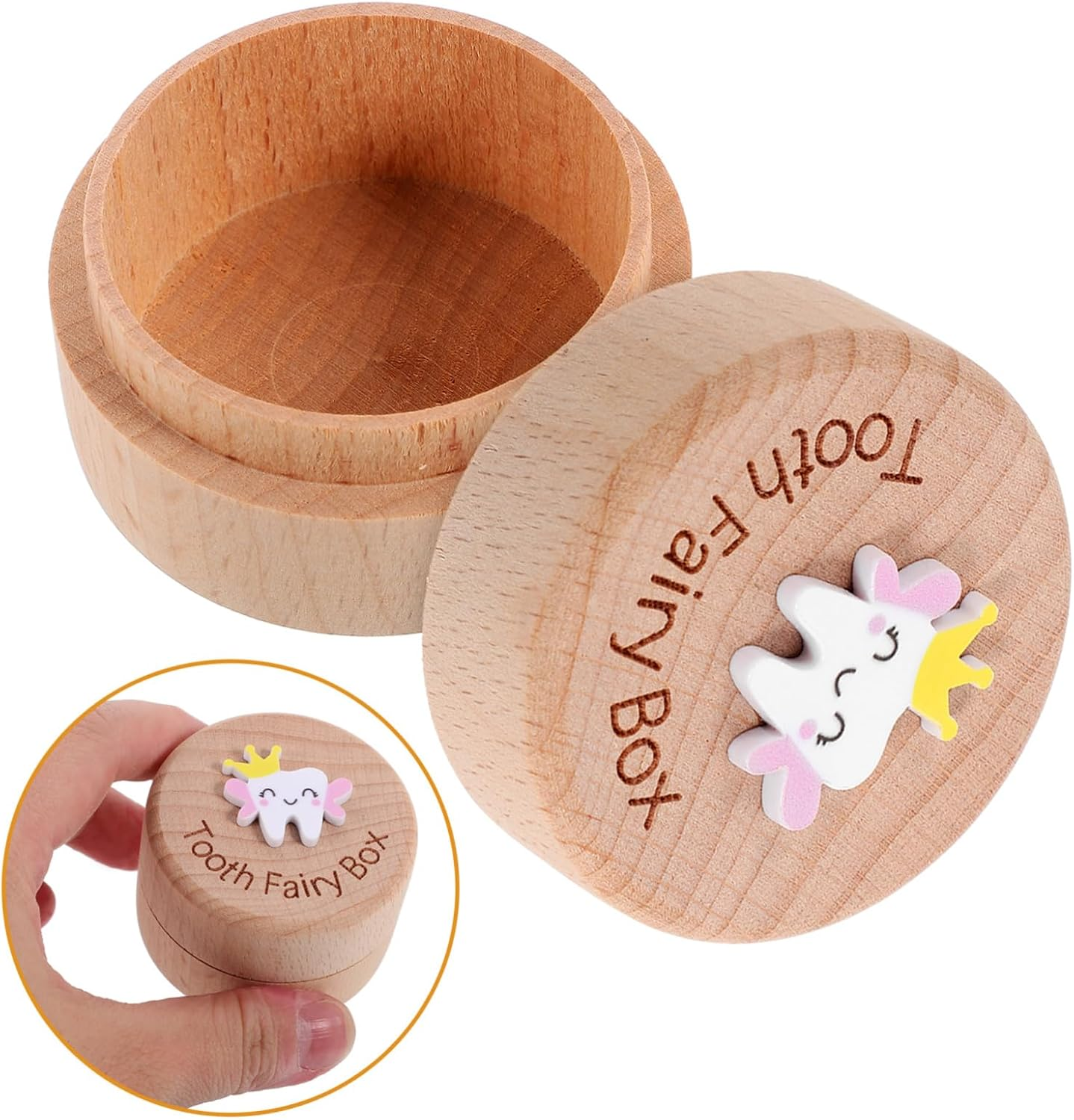 Deciduous Tooth Box Wooden Boys and Girls Teeth Storage Holder Keepsake Collection Organizer at Home image number 2