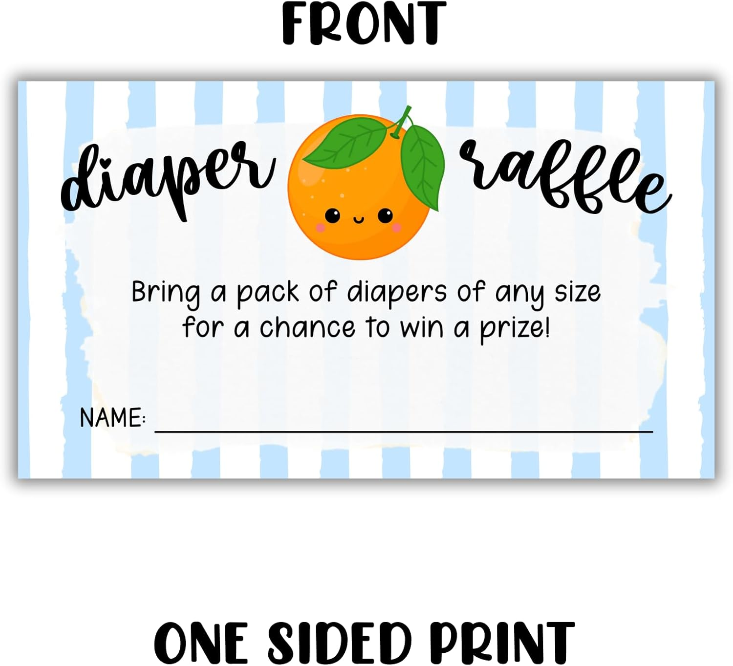 Little Cuties Oranges Diaper Raffle Tickets 50Pk 2X3.5&rdquo; Blue Stripes Books for Baby Sign Invitations Summer Matches Pop It When She Pops Inserts image number 1