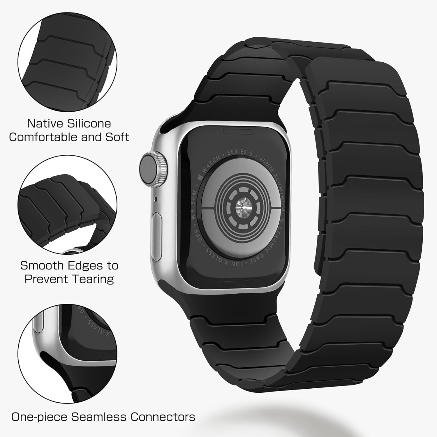 Mazuboho for Apple Watch Band 49Mm 46Mm 45Mm 44Mm 42Mm 41Mm 40Mm 38Mm, Soft Adjustable Comfortable Silicone Magnetic for Apple Watch Strap Ultra 3, Ultra 2, Ultra, Series 11 10 9 8 7 SE 6 5 4 3 2 1 image number 4