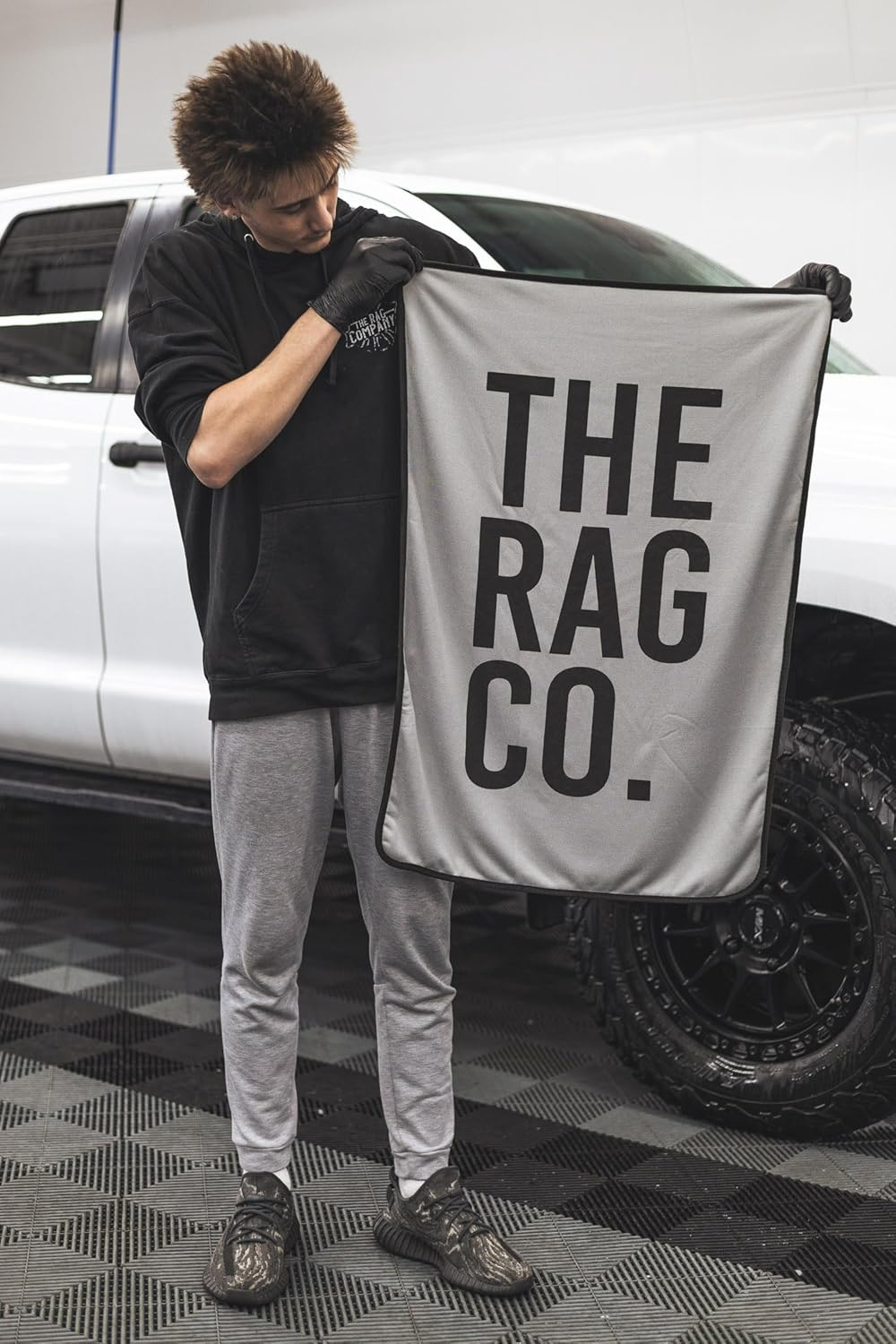 The Rag Company - Slim Dryer Towel - Ultra-Absorbent Korean Microfiber, Suede Edge, Car Drying Towel. 25" X 35" Grey image number 1