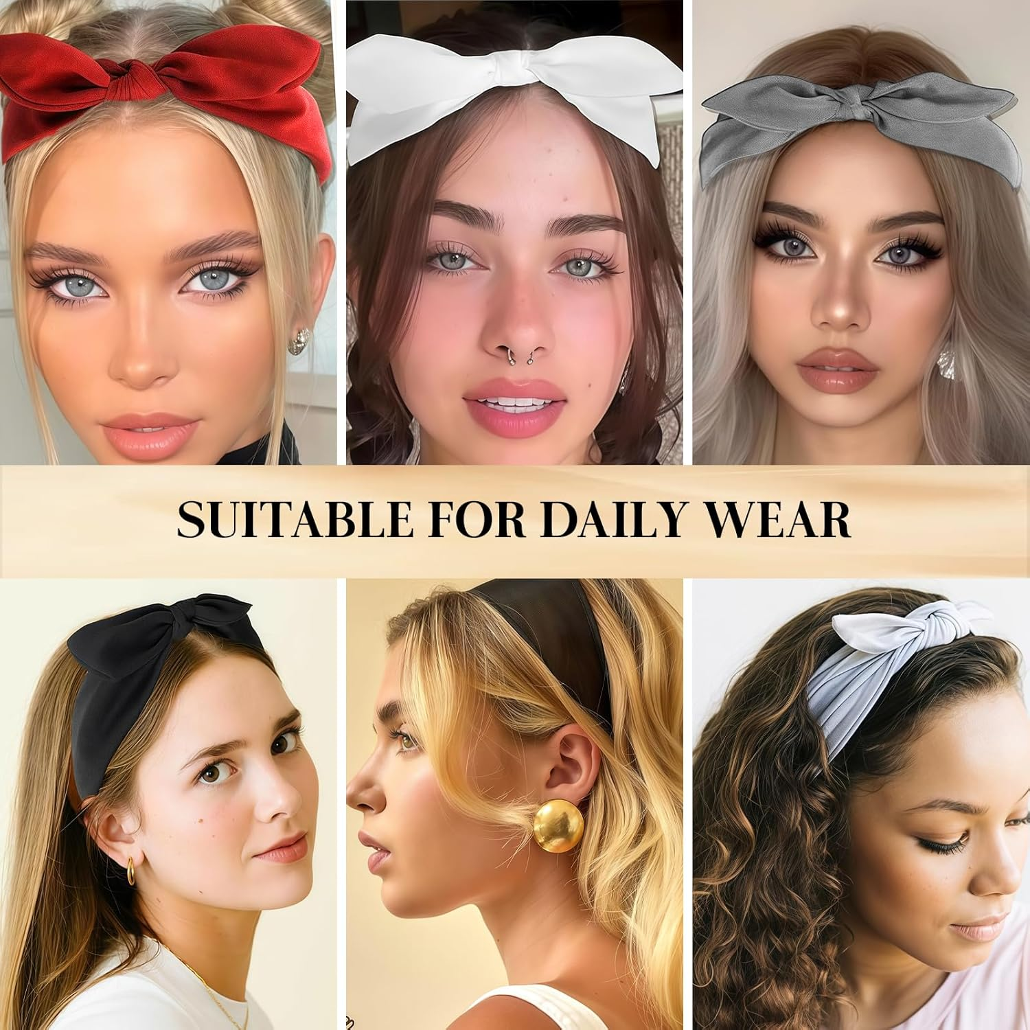 Pack of 6 Women'S Headbands, Elastic Hair Band, Boho Style, Non-Slip Wide Hair Band for Women, Girls for Sports, Yoga, Everyday Use (Multi-Colour) image number 1