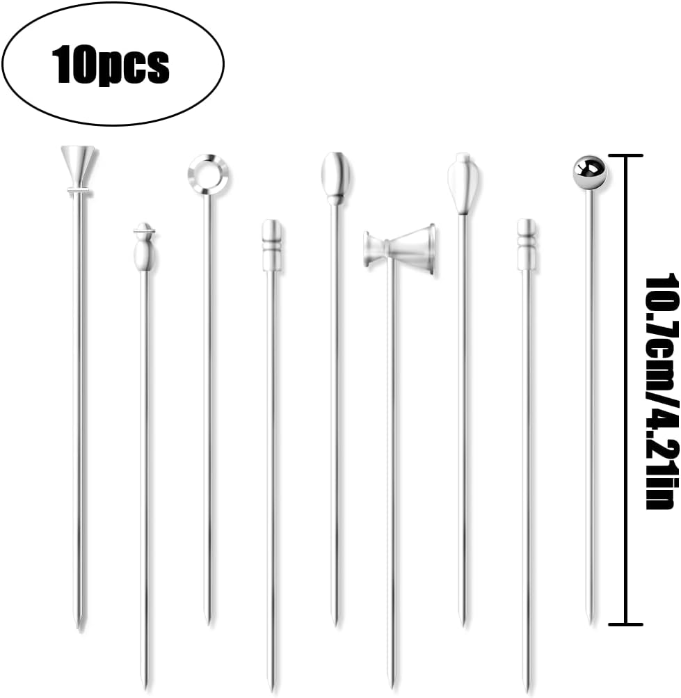BEZANU Drink Sticks, 10 PCS Metal Cocktail Picks for Appetizers, Fruits, Snacks (11Cm/4.33In)
