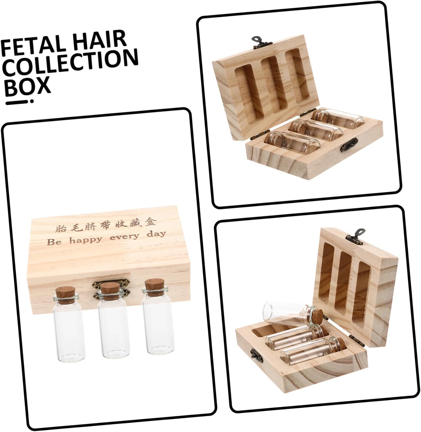 Wooden Storage Box for Teeth Preservation Fetal Hair Collection Box Souvenir Storage Bottle for Boy Girl Keepsakes image number 4