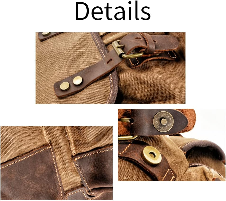 Jahomieo Canvas Backpack, Casual Vintage Leather Rucksack 15.6" Laptop Backpacks for Men Women Traveling Hiking