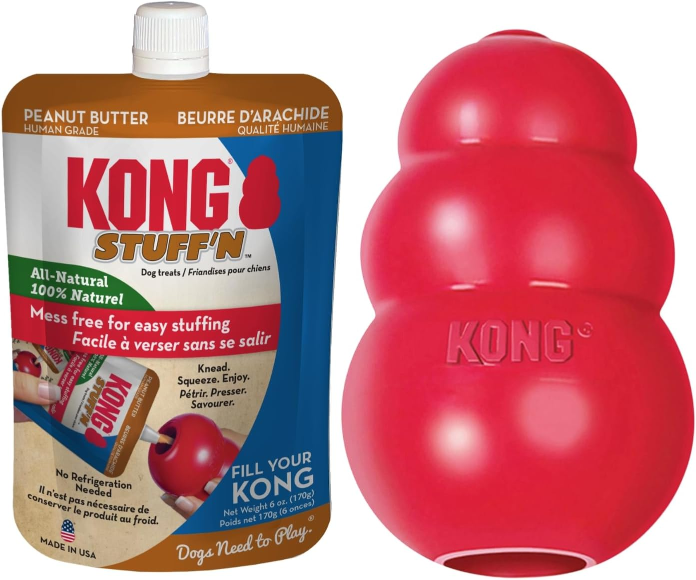 KONG - Stuff'N All Natural Peanut Butter Pouch Extreme Dog Chew Toy, & Treat Dispenser - Red - for Medium Dogs