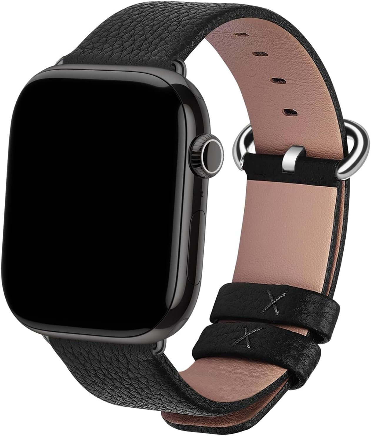 Fullmosa Compatible for Apple Watch Band 49Mm 46Mm 45Mm 44Mm 42Mm,Lychee-Textured Premium Real Leather Apple Watch Strap for Iwatch Ultra Se&Series 11 10 9 8 7 6 5 4 3 2 1, Black