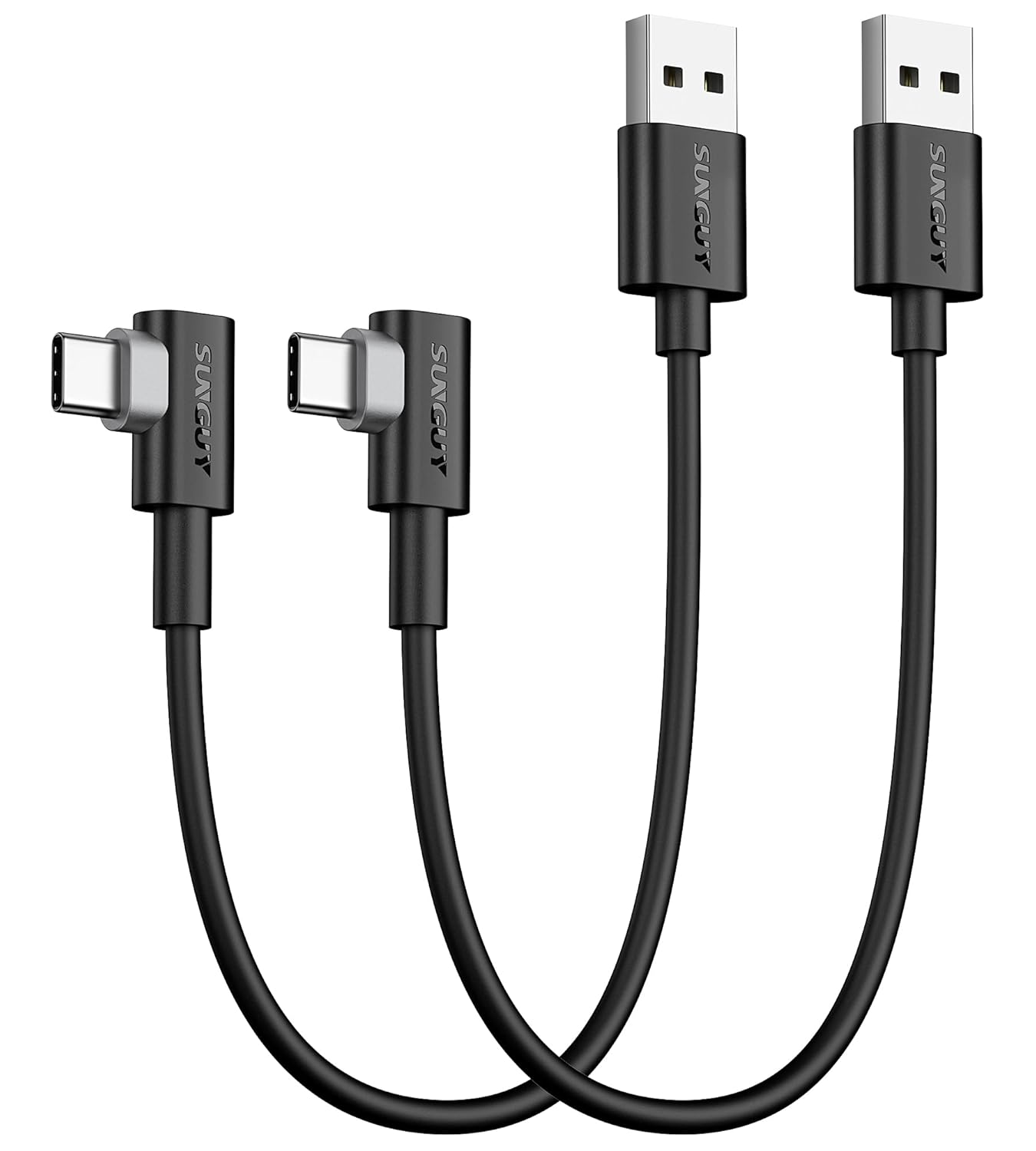 SUNGUY USB C 90 Degree Cable 1FT/0.3M, 2-Pack Right Angle 3A USB 2.0 Type C Fast Charge & Sync Cord Compatible with Galaxy S20 S10 S9 S8 plus S10E, A10E A20 A50 A51 A71, Note 20 10, Moto G7 G8 image number 2