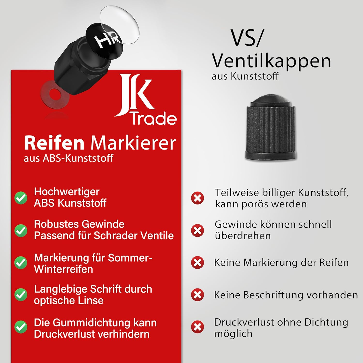 JK Trade&reg; 8 X ABS Plastic Car Valve Caps for Tyre Marking with Integrated Seal for Stored Winter and Summer Tyres, Universal, Car Accessories (Black V1) - Black V1 image number 5