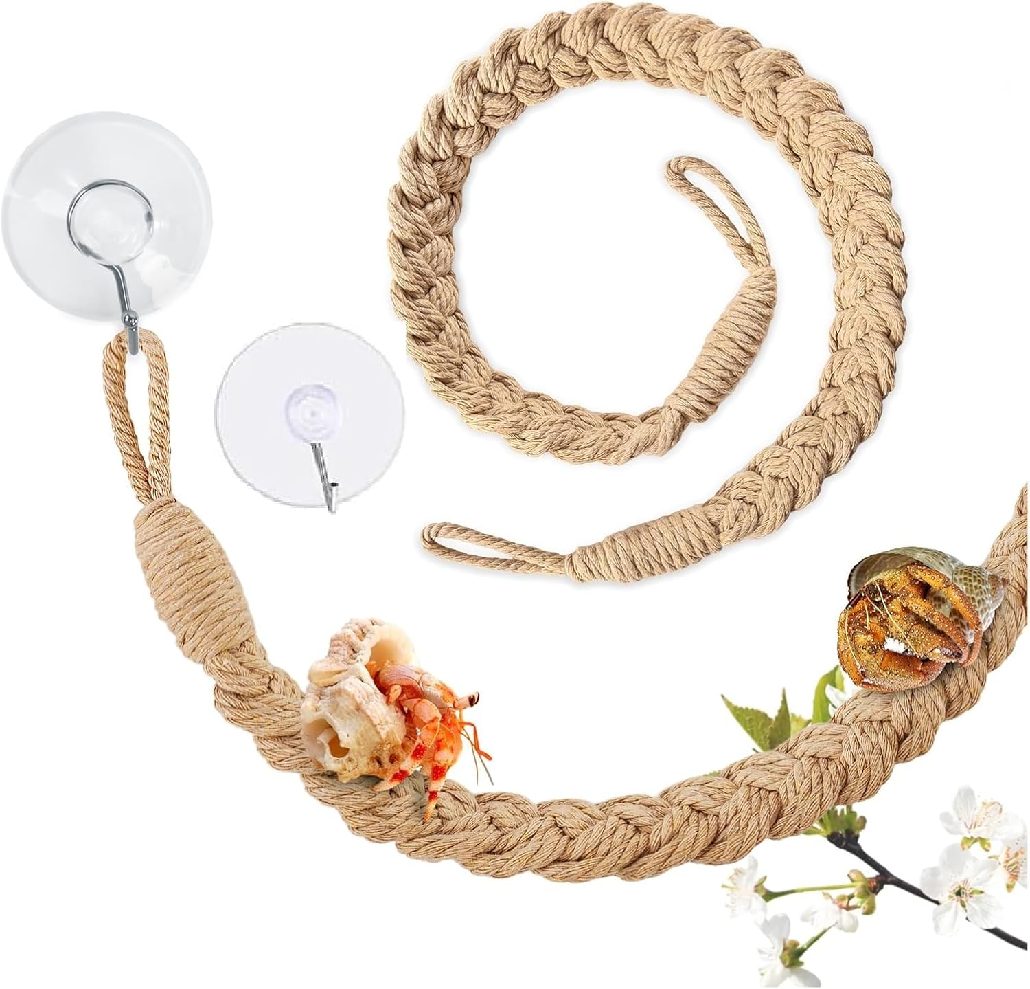 1PCS Hermit Crab Climbing Toy &ndash; Natural Jute Rope Ladder with Hooks, Reptile Terrarium Accessory for Hermit Crabs, Geckos, Lizards & Snakes, Tank Habitat Decor image number 1