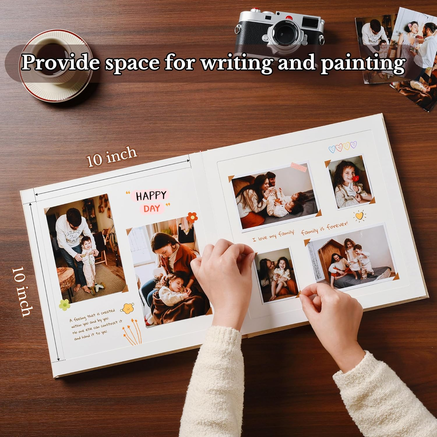 10 X 10 Inch DIY Scrapbook Album 40 Pages Linen Hardcover Kraft White Paper Scrap Book Photo Albums Memory Book for Baby Wedding Family Anniversary Photo Album (Beige, 40 Pages)