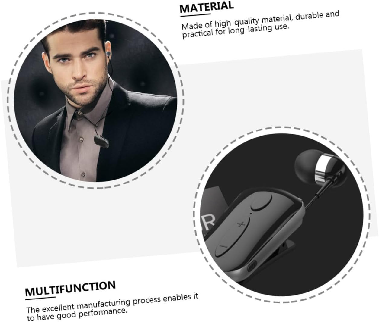 HOMOCONO Wireless Retractable Wireless Technology Earbuds Clip-On Sports Headphones for Outdoor Running and Gym Use, Black, Lightweight Wireless Earphone with Adjustable Cable image number 1