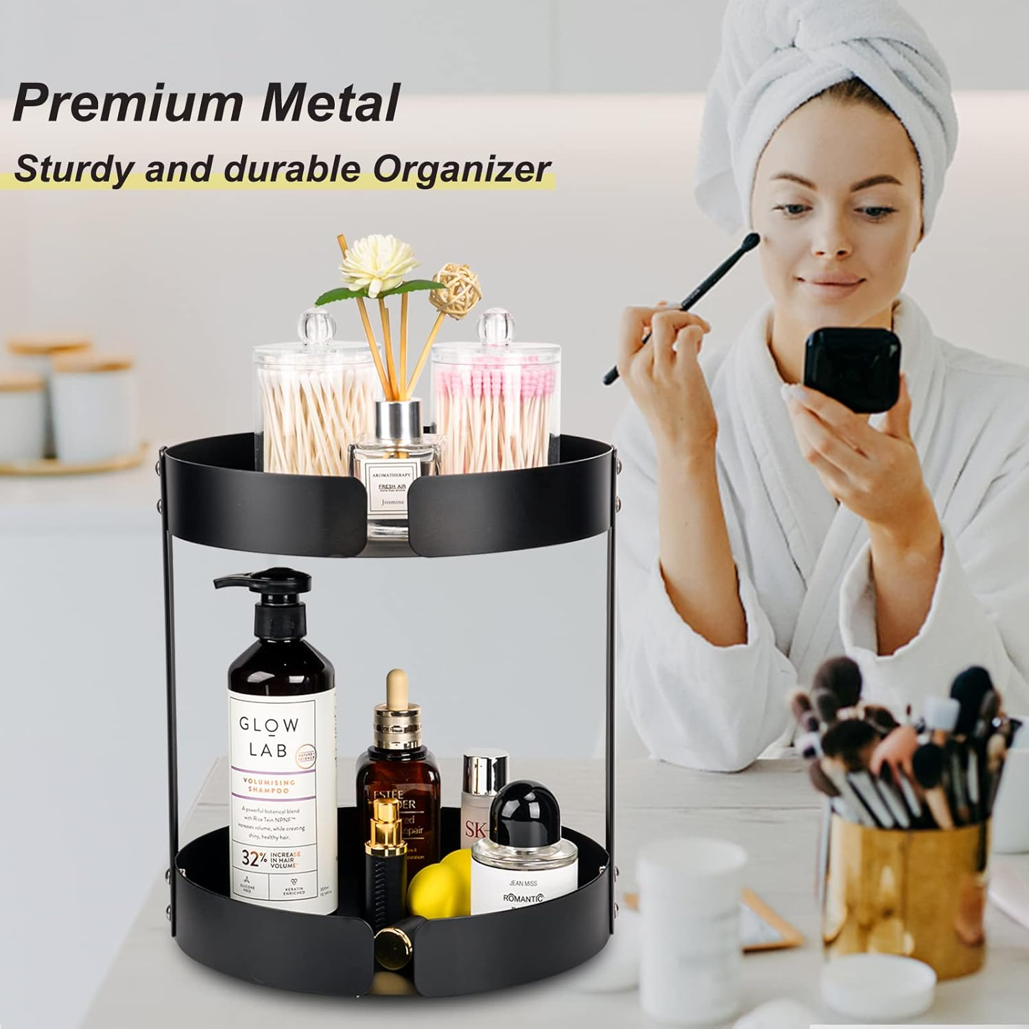 2 Tier Bathroom Countertop Organizer, Stainless Steel Sink Storage Shelf, Waterproof and Rustproof, Premium Counter Rack Vanity Tray with Non-Slip Mat for Perfume, Makeup, Coffee image number 4