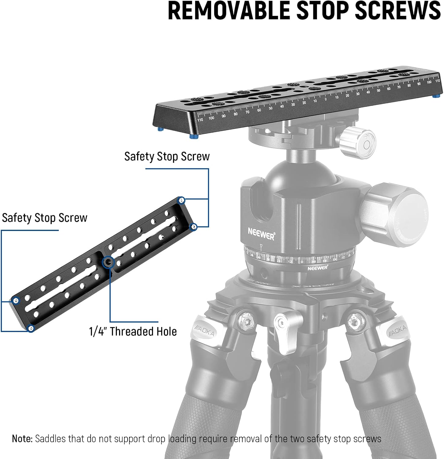NEEWER 9"/230Mm Rail Bar Vixen Style Dovetail Plate, Metal Mounting Plate Saddle with M6 1/4" 3/8" Camera Screw for Telescope Mount Adapter OTA Equatorial Tripod Sky Astrophotography, QR003 image number 2