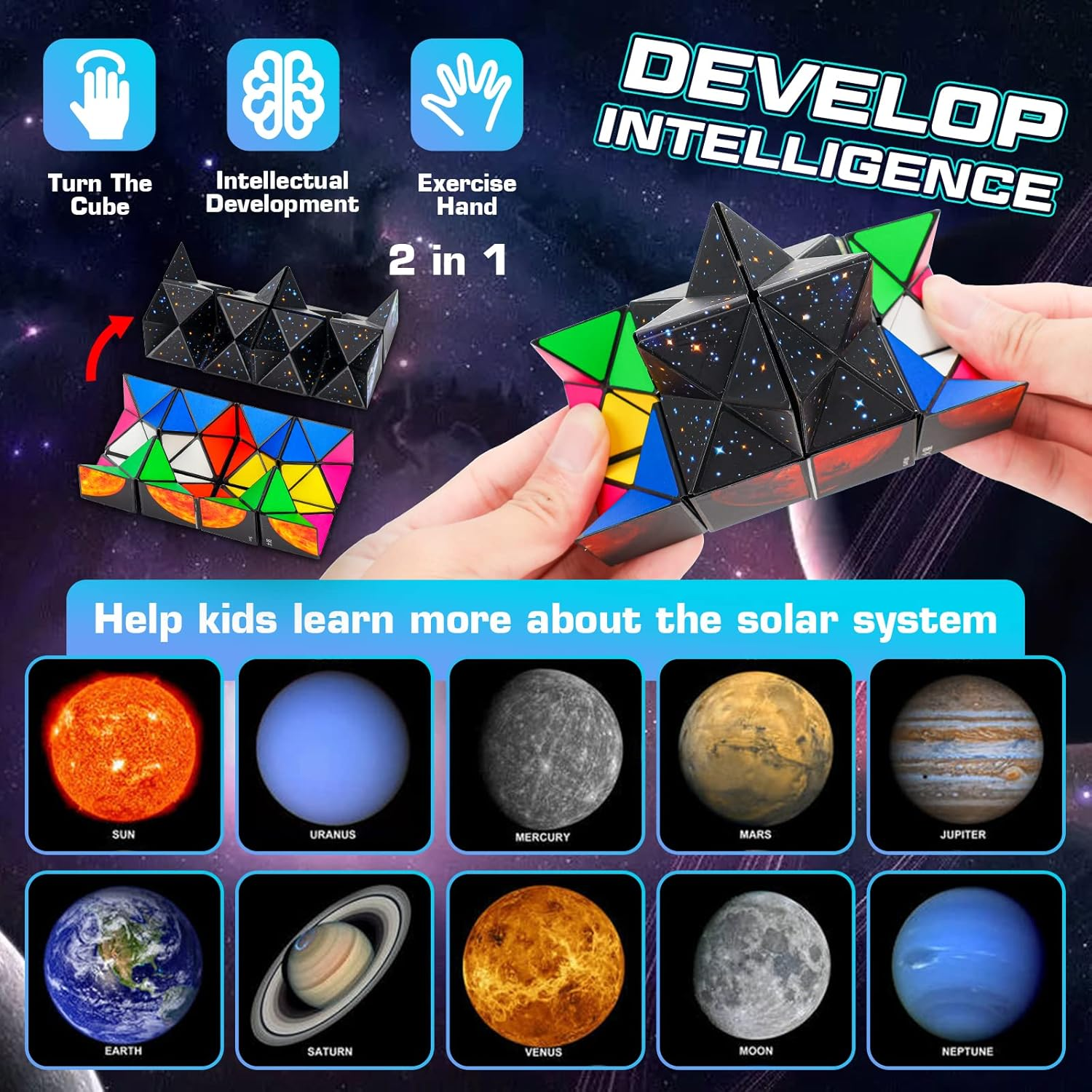 Star Sky-Planet Infinity Cube - Fidget Toy for Kids & Adults, Stress Relief, Hand Eye Co, Dexterity, Sensory, Ages 6+ - Star Sky image number 2