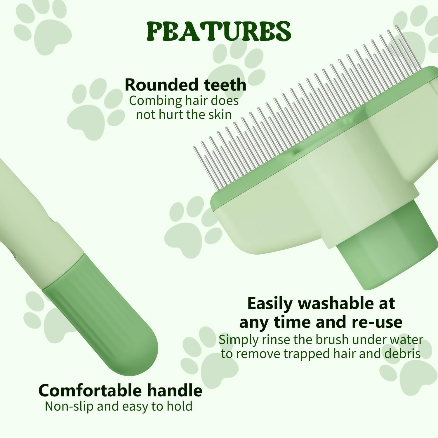 Amaezorx 2 Pcs 2025 New Self Cleaning Pet Brush for Cats & Dogs - Grooming & Shedding Brush with Long & Short Metal Teeth, One Click Release for Long & Short Hair (Green) image number 4