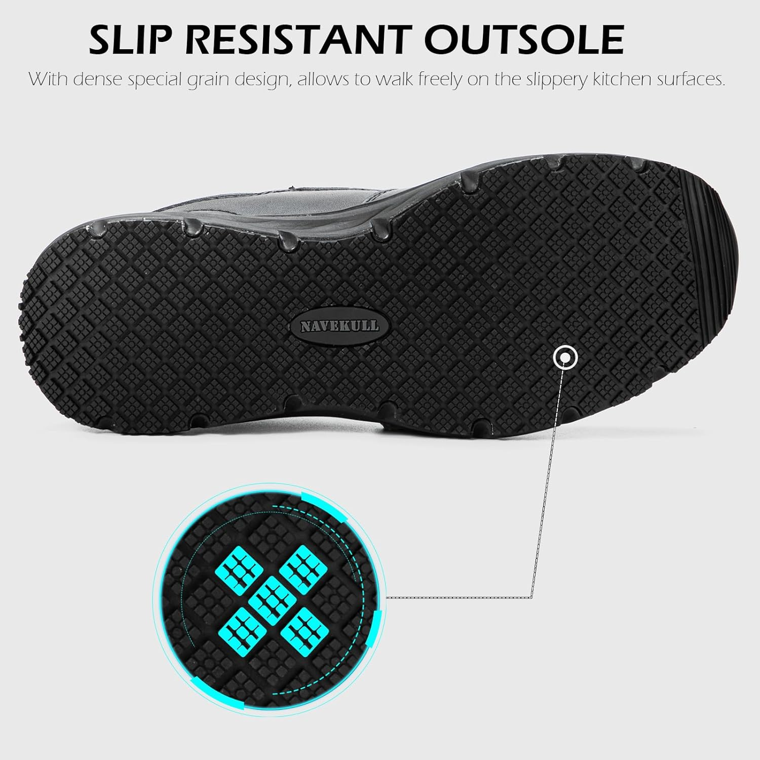 NAVEKULL Men'S Non Slip Food Service Shoes Water Resistant Kitchen Restaurant Chef Shoes Black Leather Slip Resistant Work Shoes