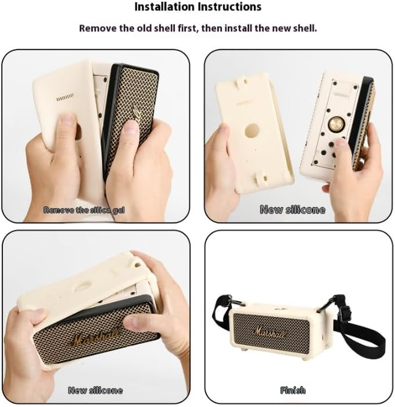 Coyktonty Silicone Cover Case for Marshall Emberton III Portable Bluetooth Speaker, Protective Skin Cover Travel Carrying Pouch Case (Beige) - Black image number 6