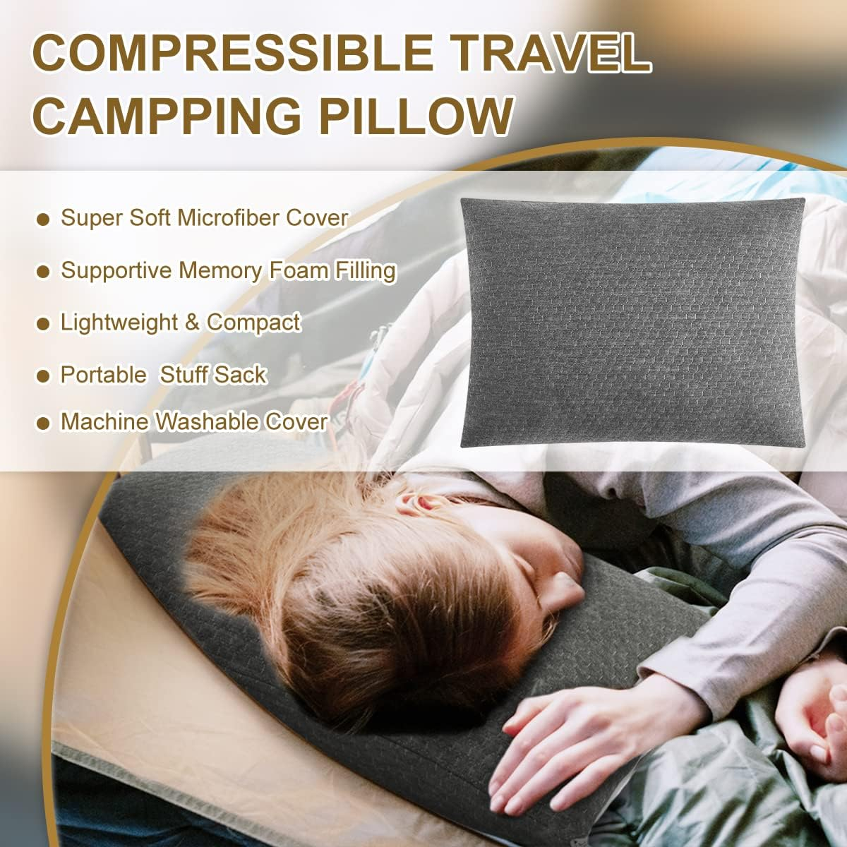 Ivellow Memory Foam Travel Pillow Compressible Camping Pillow for Sleeping Shredded Memory Foam Pillow Compact Firm Supportive Travel Pillow for Adults Kids Outdoor Backpacking Hiking Essential Gear image number 5