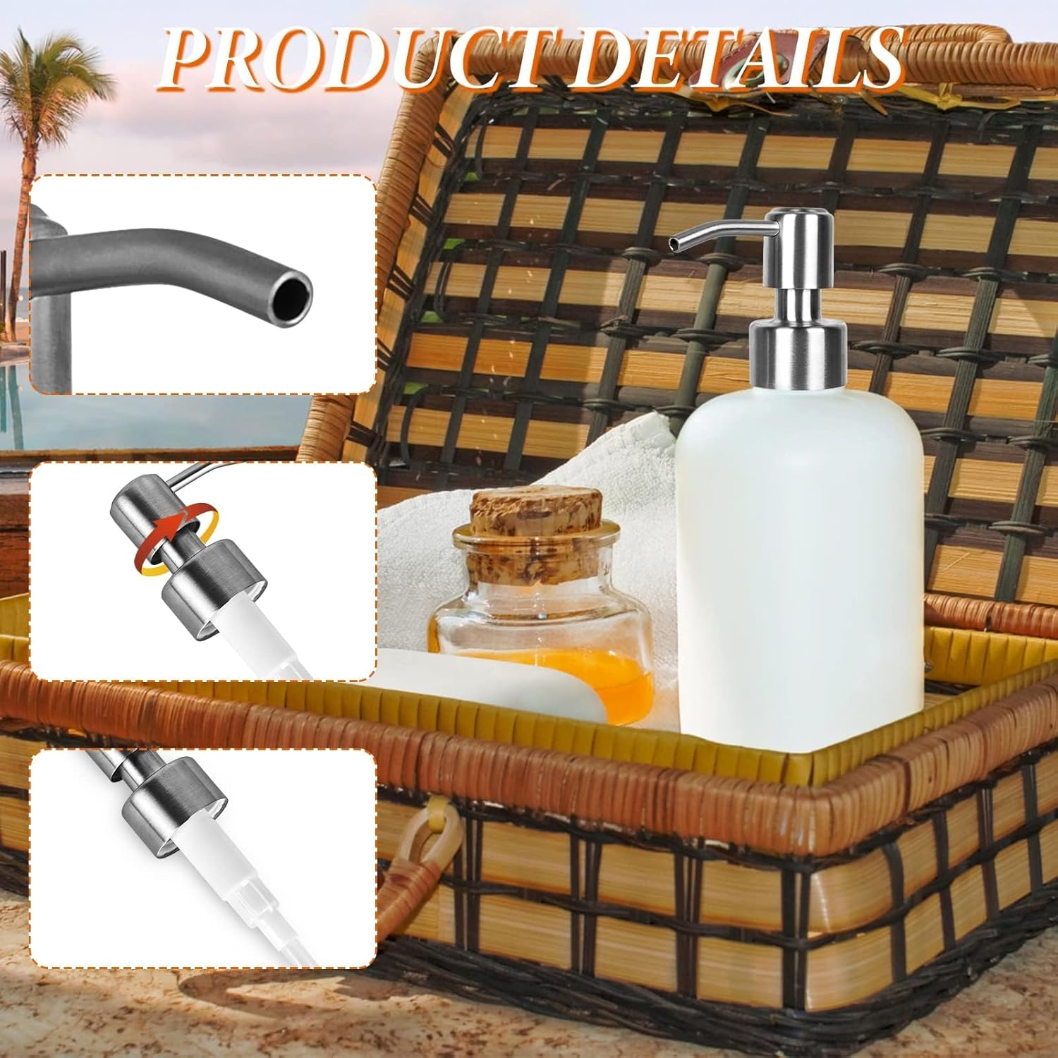 MLUOTALY 8Pcs Soap Dispenser Pump Head, Stainless Steel Soap Dispenser Pump Head with Hoses for 26-28 Mm Thread Bottle Soap Dispenser, Replacement Pump for Kitchen Bathroom, Silver image number 1