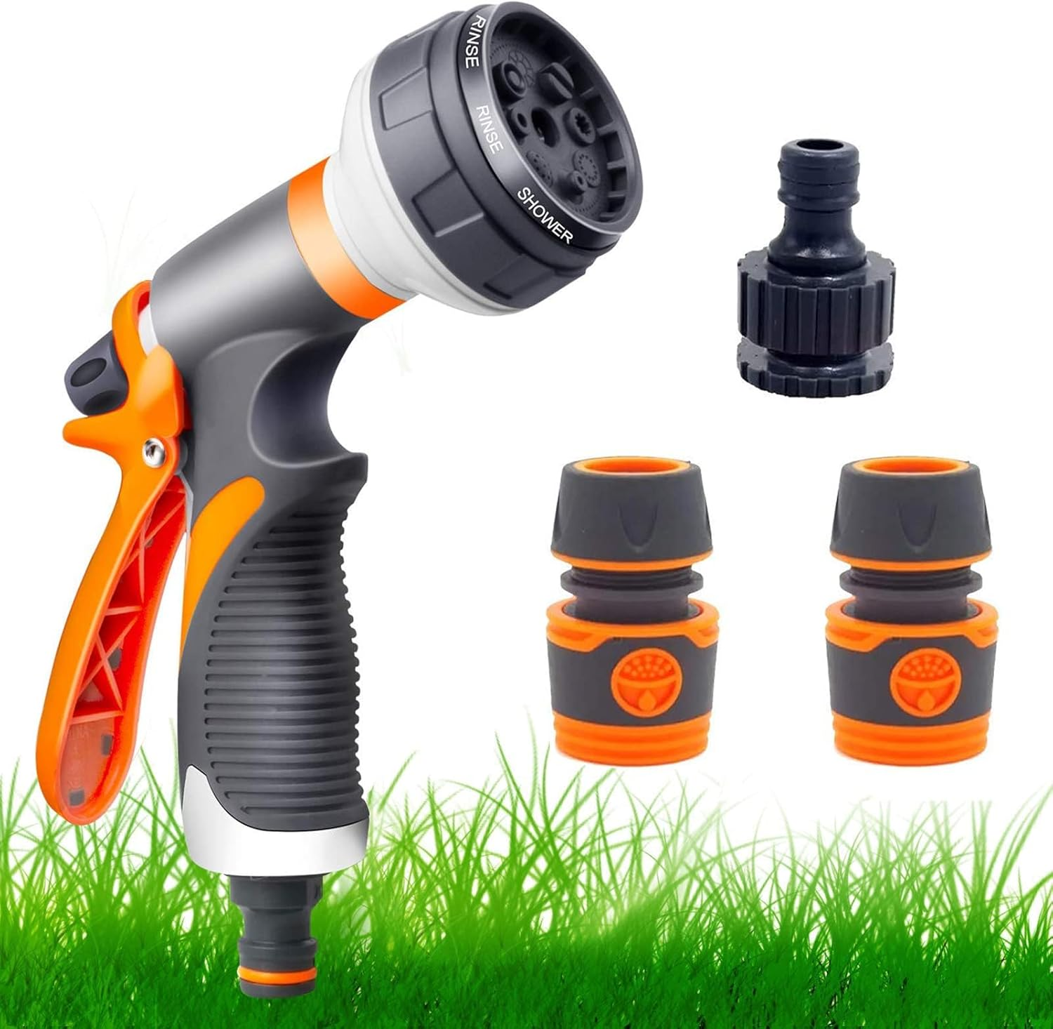Garden Hose Pipe Spray Gun Set, 8 Adjustable Patterns High Pressure Spray Nozzle, with Hose Connectors, Perfect for Watering Plants or Lawns, Shower Pets, Car Washing, Cleaning Windows image number 5