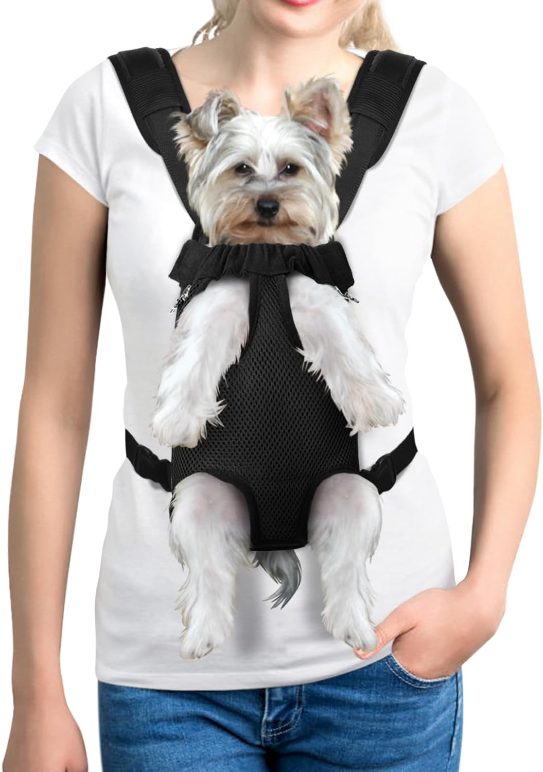 YUDODO Pet Dog Carrier Backpack Adjustable Dog Front Carrier, Legs Out Easy-Fit Dog Travel Backpack Carrier for Hiking Camping for Small Medium Dogs Cats and Rabbits (Medium, C-Blue White Strip)