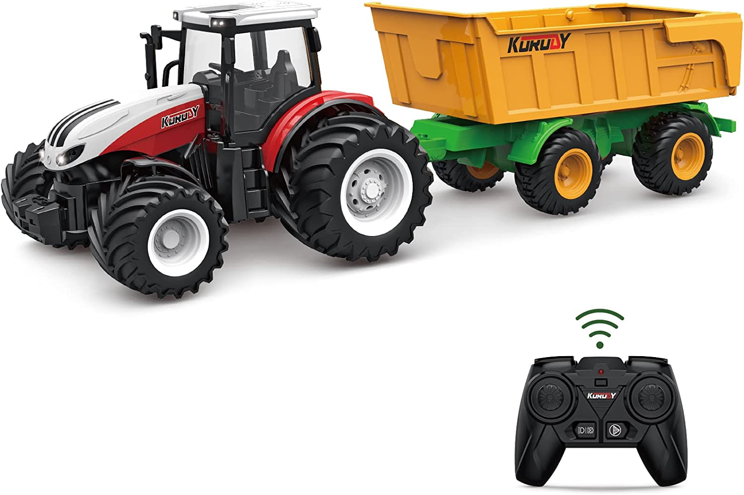 Fisca RC Tractor Remote Control Farm Truck with Trailer, 2.4Ghz 1/24 Scale Electronic Tractor Farm Vehicle Toy with Light for Kids Age 5, 6, 7, 8, 9 and up Years Old image number 4