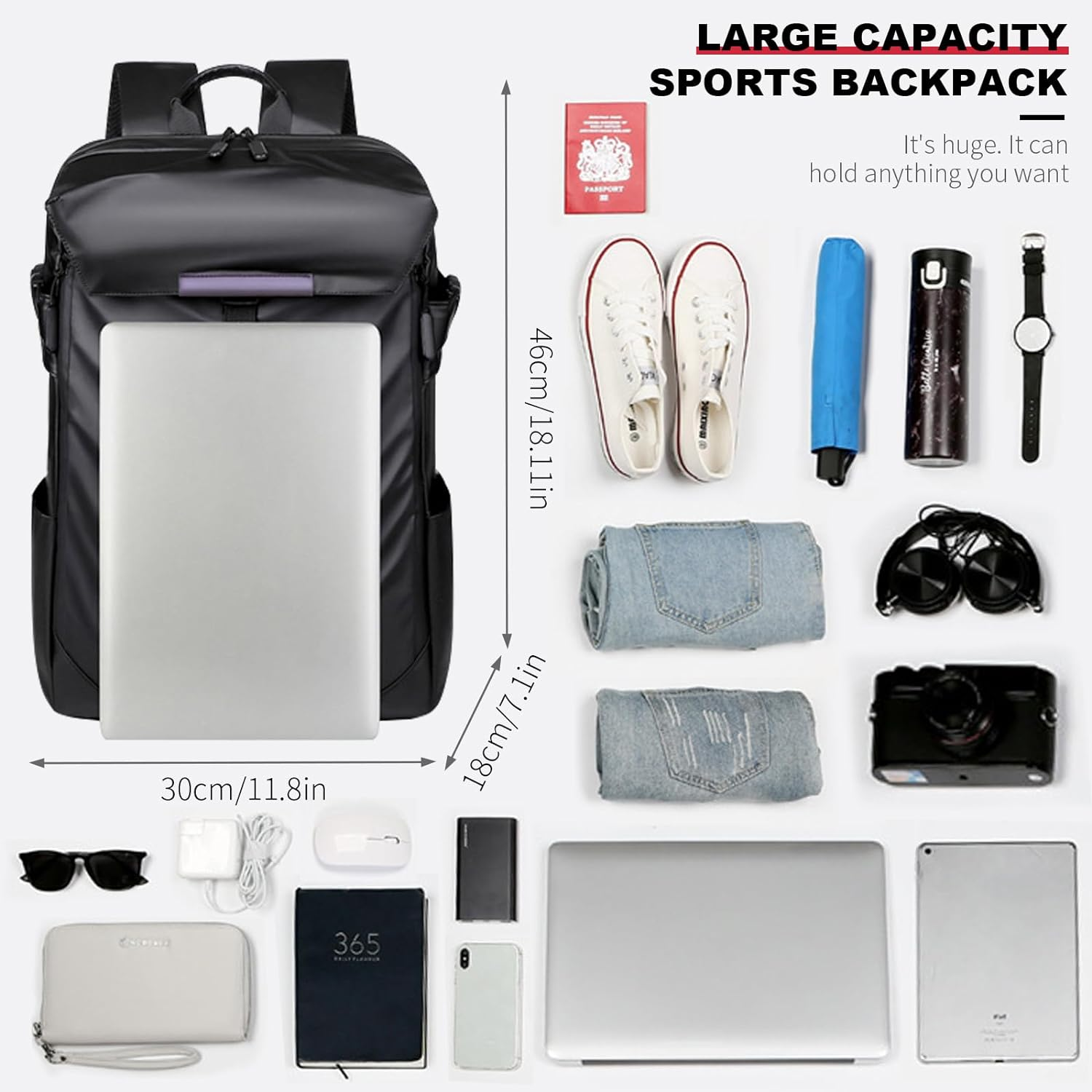 Laptop Backpack,Travel Backpack School Bag Business College Big Sport Backpacks with 3 Compartments, Water Resistant PU Leather, Unisex Backpack image number 5