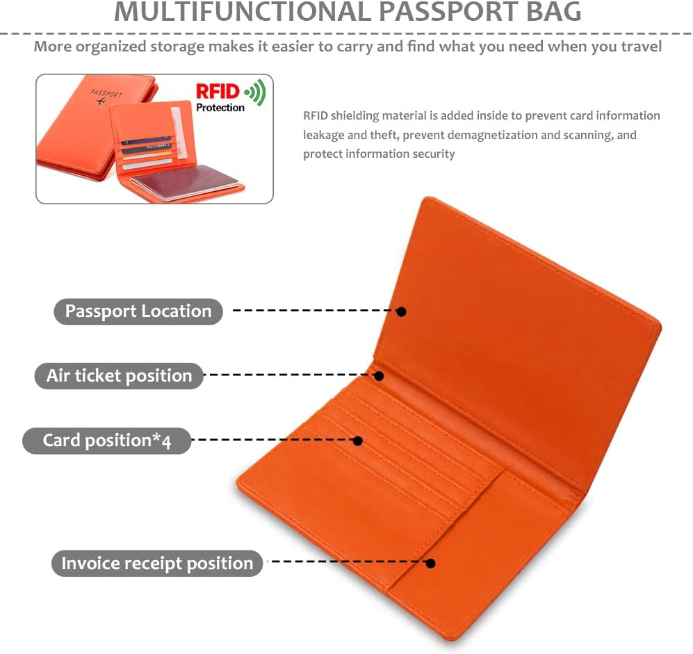 Passport Wallets and Vaccine Card Holder Combo, Leather Passport Holder Cover Case Travel Wallet, Ultra Slim Leather Passport Case for Men & Women (Orange) image number 4