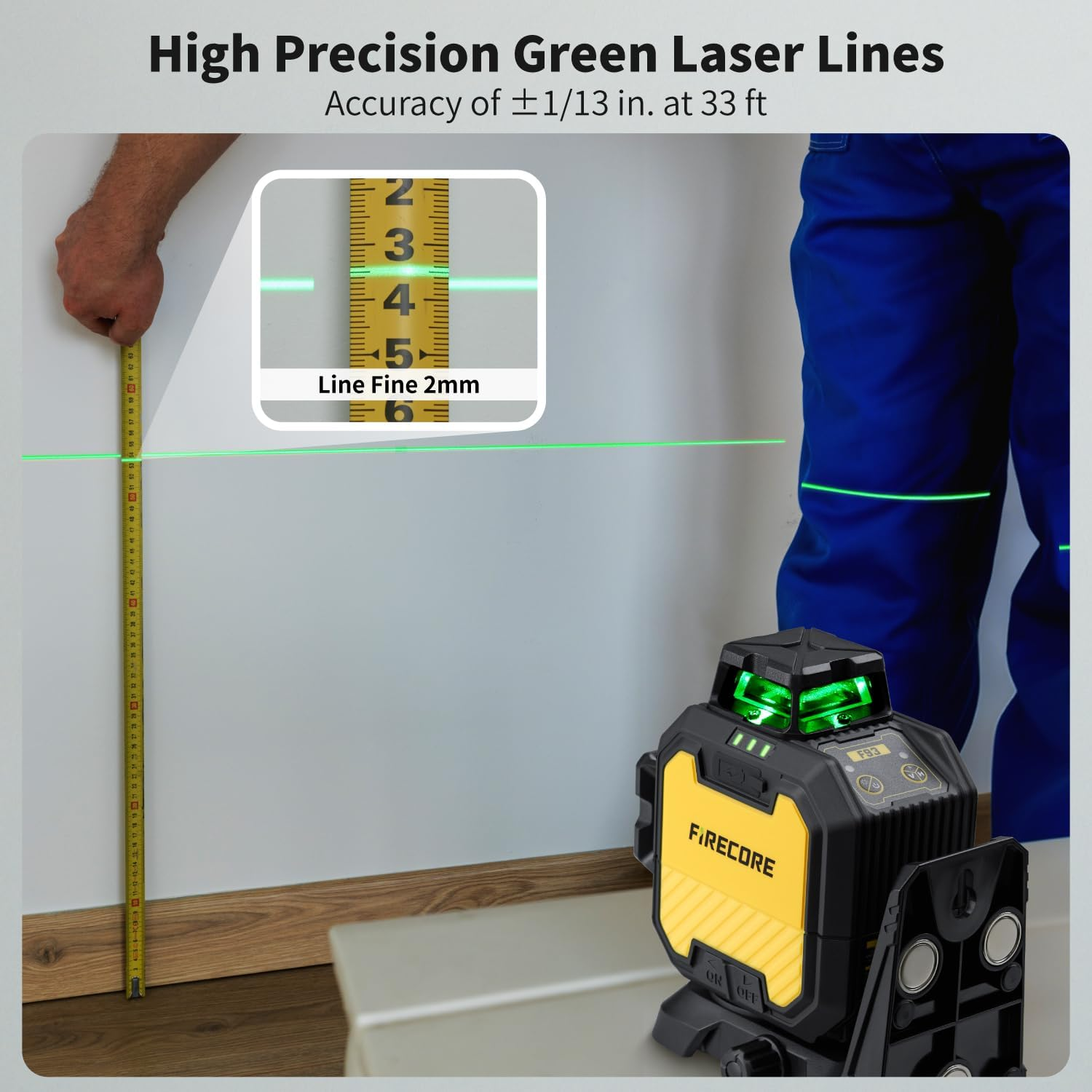 Firecore Laser Level 360 Self Leveling with Receiver, &plusmn;2Mm High Accuracy, Outdoor Pulse Mode to 60M, Green Cross Line Lazer Leveler Tool for Construction, Rod Clamp and Hard Carrying Case Included image number 4
