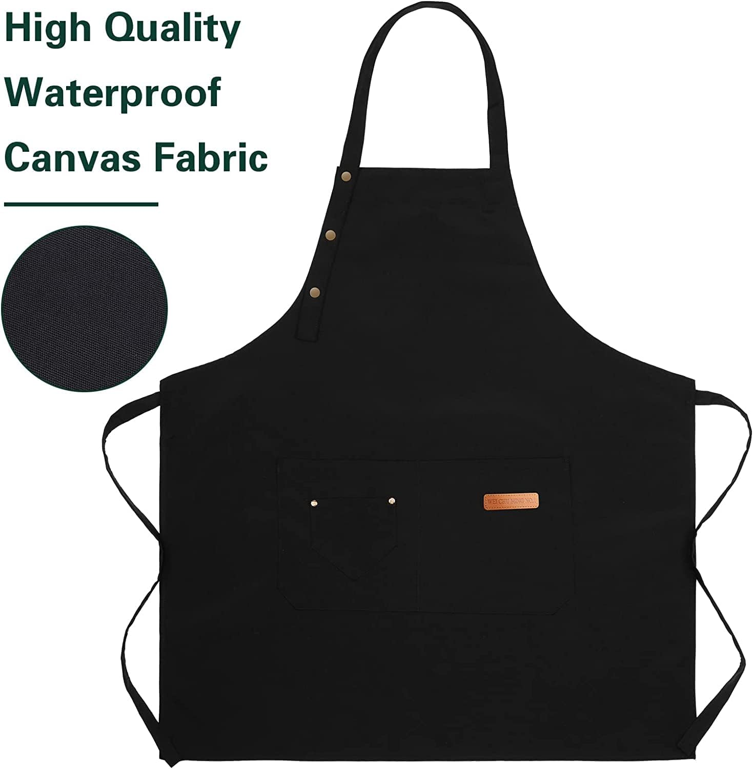 Apron for Men Women with Adjustable Straps and Large Pockets, Canvas Cotton Cooking Kitchen Chef Bib Aprons for Painting Pottery Ceramics Waterproof and Washable image number 2
