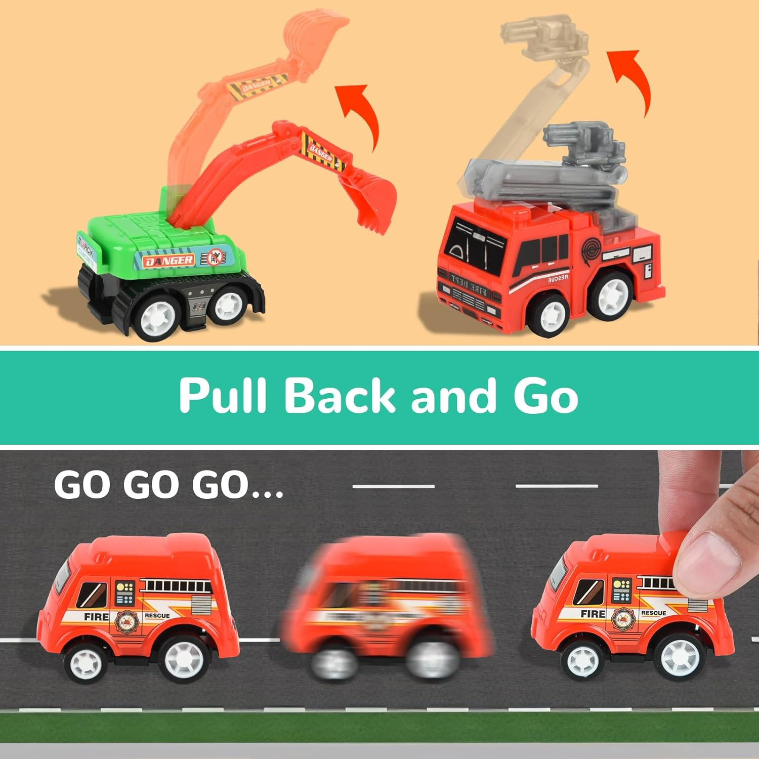 Easter Basket Stuffers 22PCS Mini Pull Back Cars and Trucks Toy Vehicles Set, Assorted Toy Vehicles Party Favors Bulk Small Construction Truck, Police Cars, Fire Trucks for Kids 3-8 image number 3