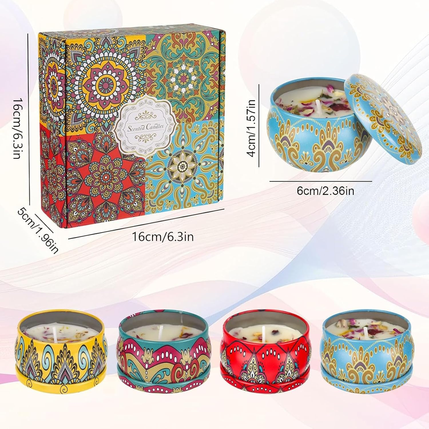 Scented Candles Gift Set, 4 Pack Scented Candles Ethnic Style Four Piece Set, Made from Natural Soy, for Stress Relief, Body Relaxation, Suitable for Lliving Room, Bedroom, Study, Bathroom image number 1