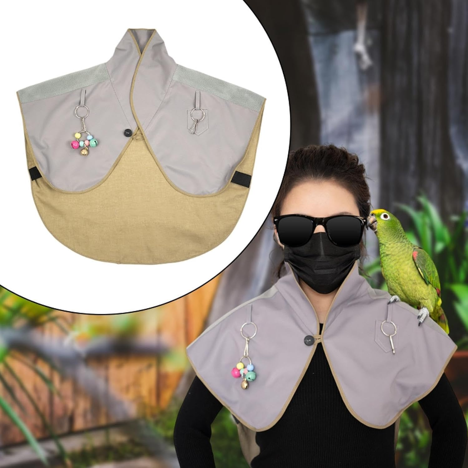 Weilaikeqi Parrot anti Scratch Shoulder Protector Cape with Hang Bird Anklet and Bells for Parakeets, Lovebirds, Small Medium Parrots, Gray image number 1