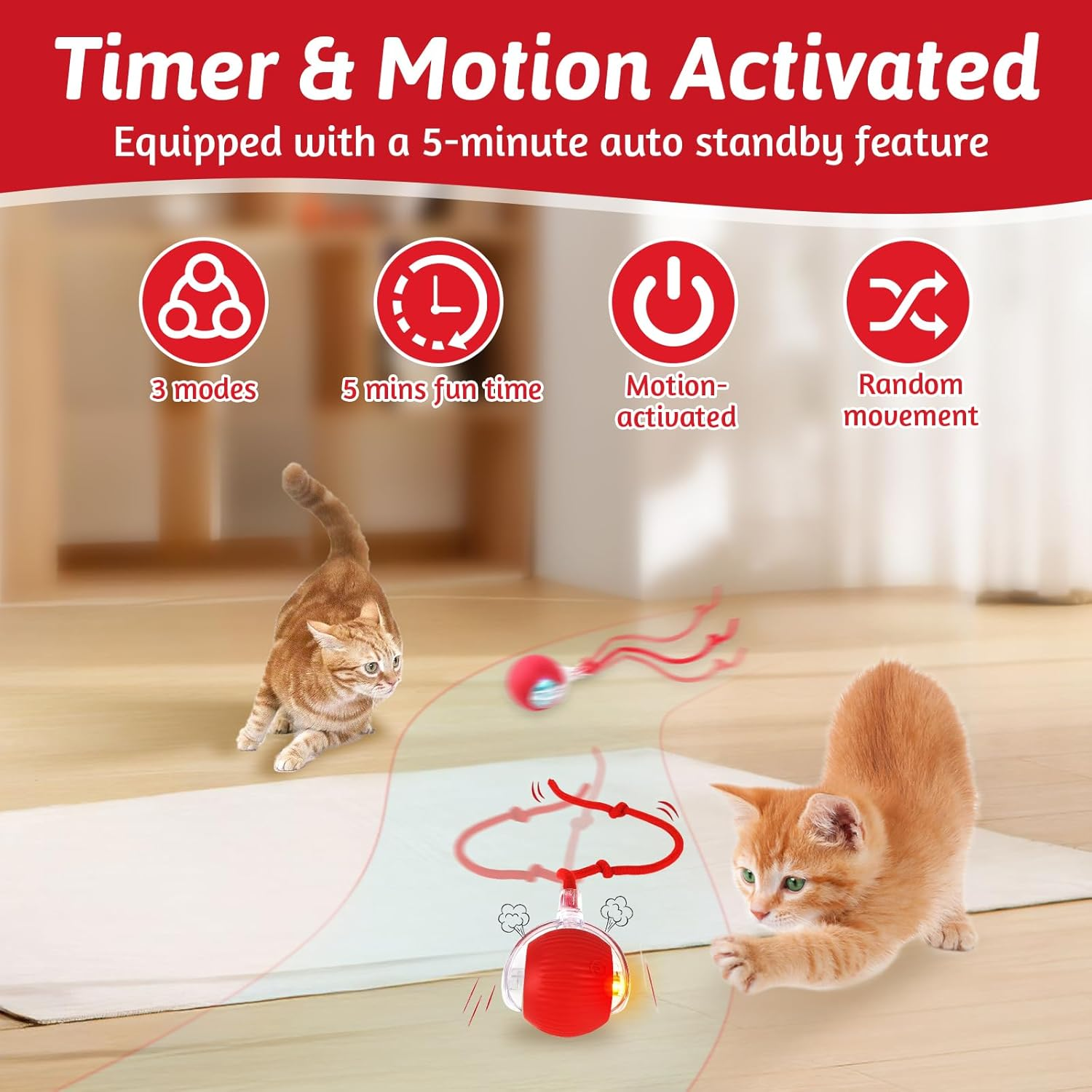 Interactive Cat Toys, Automatic Cat Toys for Indoor Cats Electric Rolling Cats Ball Toy Rechargeable Irregular Moving Cat Toys Chase Mate Ball Smart Pet Ball for Indoor Large Small Cats & Dogs image number 3