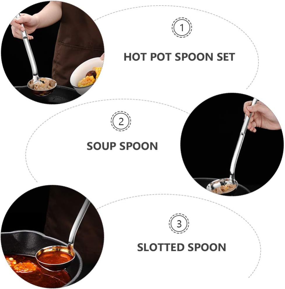 Cabilock 2Pcs Stainless Steel Handle Soup Scoop and Slotted Spoon Ergonomic Kitchen Utensils for Cooking and Serving Easy to Clean Prevents Spills Convenient Storage Hook image number 4