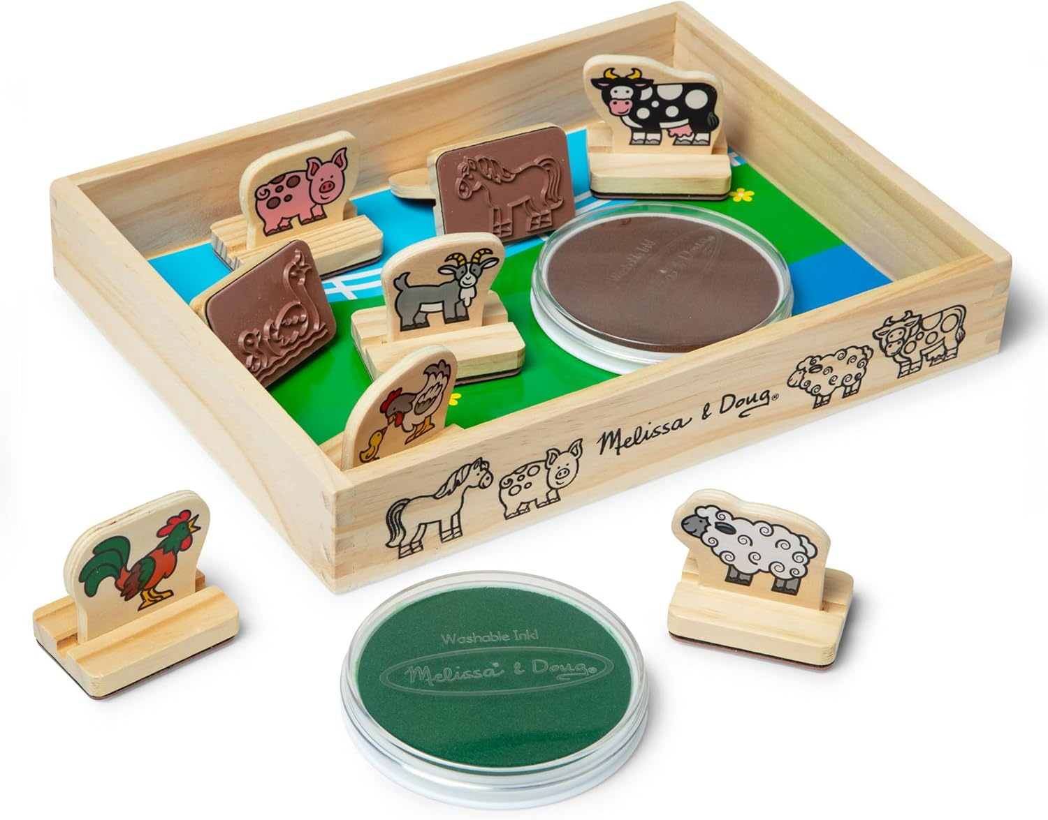 Melissa & Doug My First Wooden Stamp Set &ndash; Farm Animals &ndash; 8 Stamps, 5 Colored Pencils, Washable Ink Pad &ndash; Toddler Arts & Crafts Ages 4+ image number 6