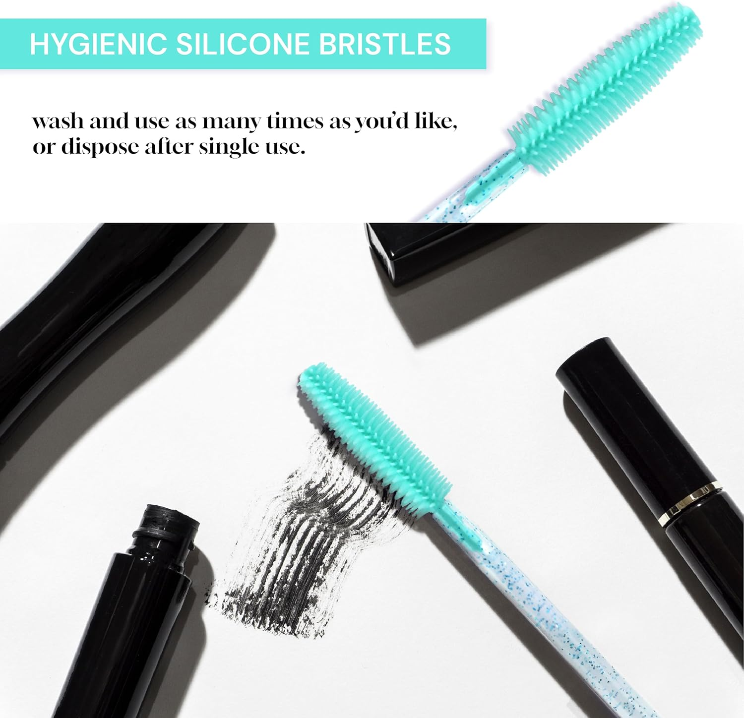 Apothie 50 Pieces Silicone Disposable Mascara Eyelash Wands - Eyebrow & Lash Extension Spoolie Brushes, Comb Separator, Microblading Tool, Applicator (50 Brushes, Green Crystal) image number 5