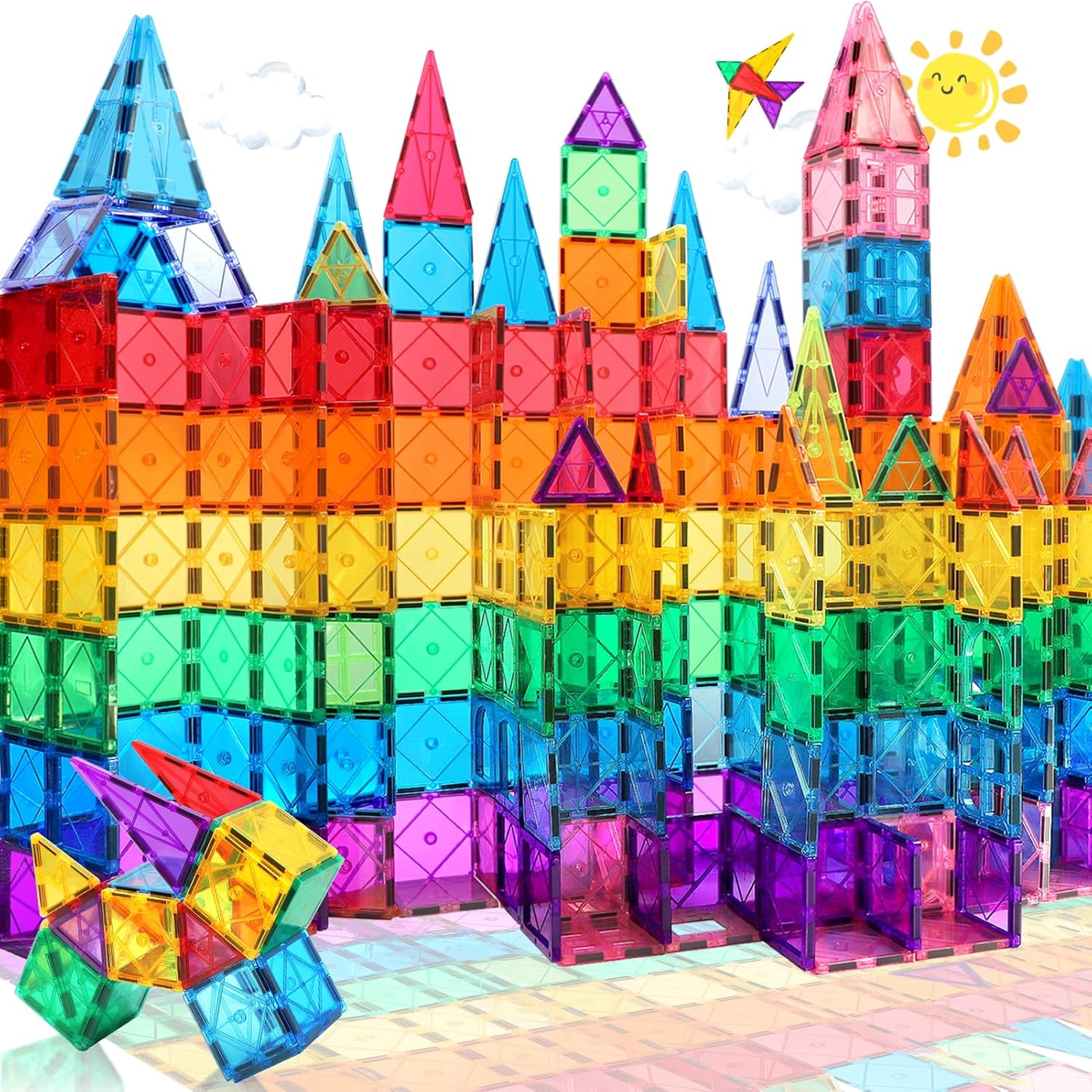 Magnetic Tiles 100PCS Magnet Building Blocks for Kids Educational Magnetic Blocks Sensory Toys Montessori Stacking Toys for 3 4 5 6 7 Year Old Boys Girls Construction STEM Gift Set image number 1