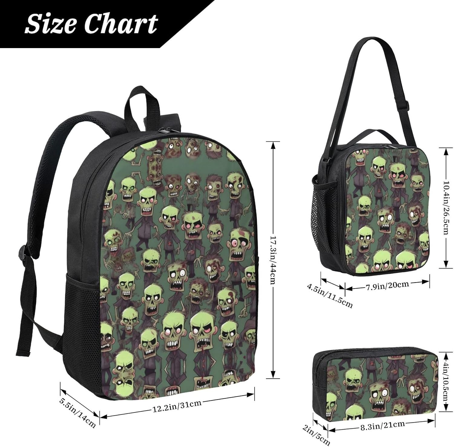 JIUTY Many Zombies Backpacks Backpack with Lunch Box and Pencil for Daily Commute image number 1