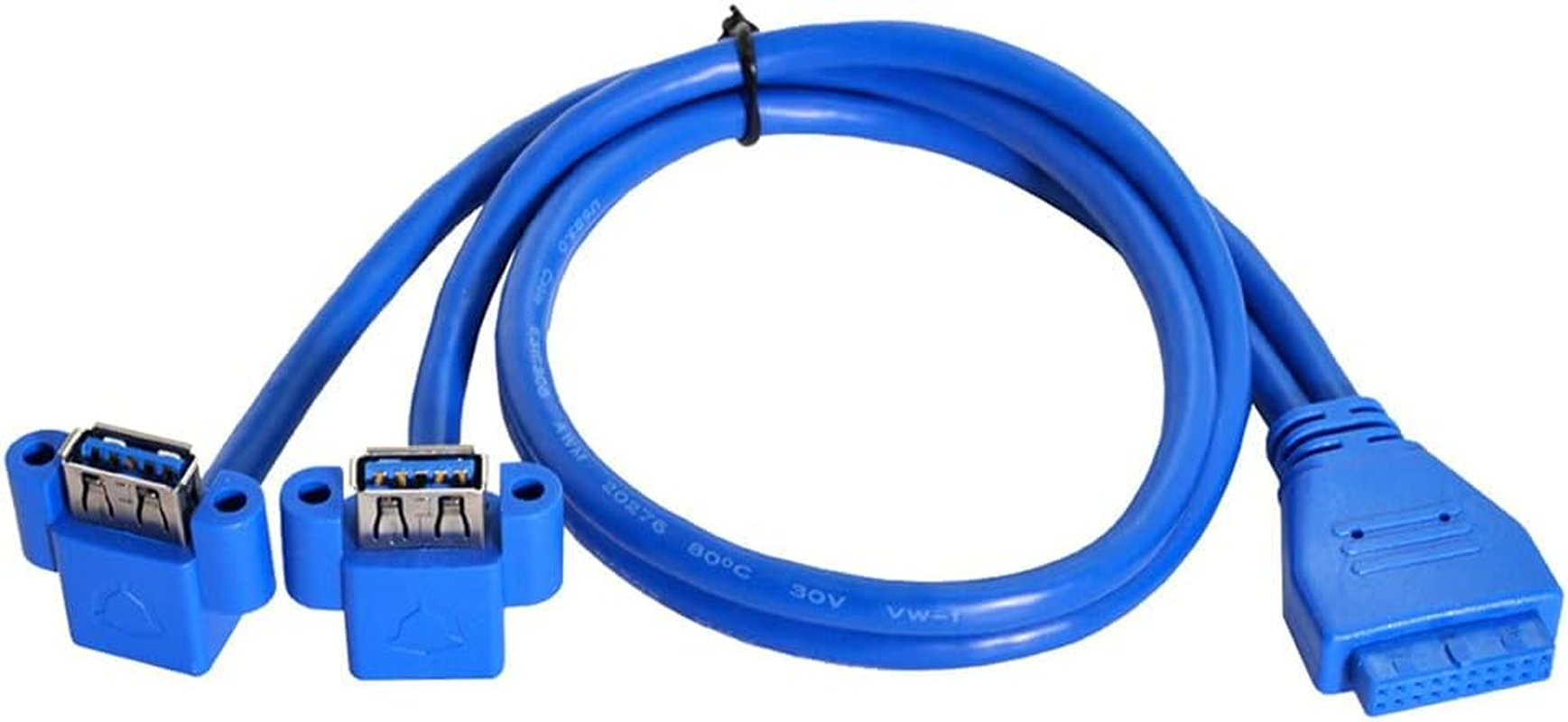 Xiwai up Angled USB 3.0 a Type Dual Female to Motherboard 20Pin 19 Pin Box Header Slot Panel Mount Cable (Blue 20P up Angled 50Cm) image number 6